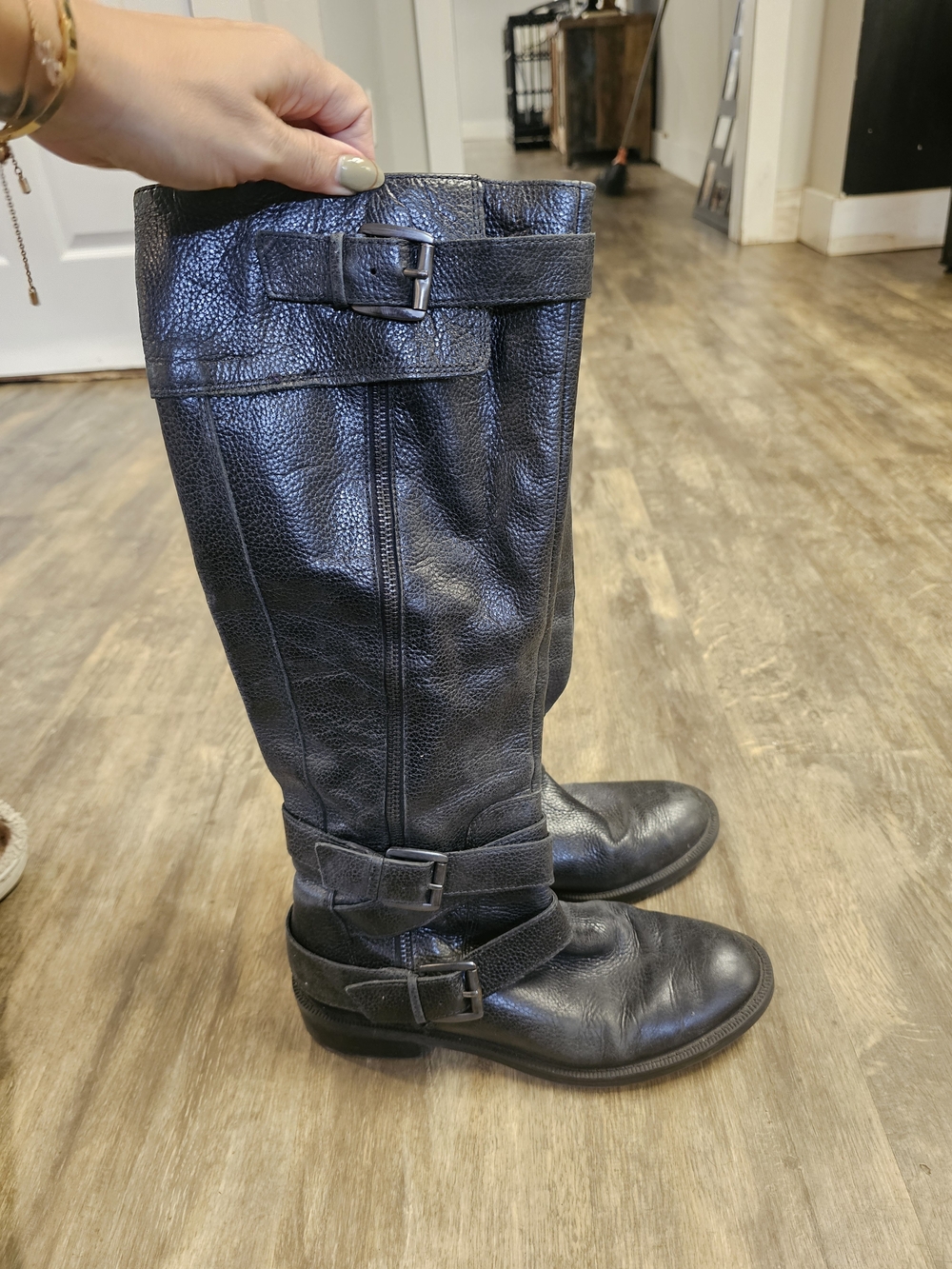 Enzo Angiolini Black Leather Buckle Riding Boots
